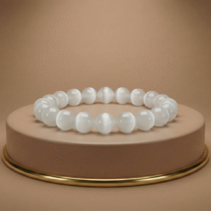 <span style="color: #353535;">Moonstone CatEye</span><br/>Enhances intuition, brings clarity, and balances emotions; crafted from genuine natural Moonstone CatEye